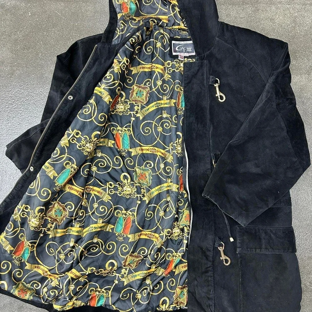 Vintage 90s G III Hooded Leather Jacket Men's Large Buckle Clasps Black Coat - Picture 3 of 8